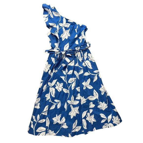 NWT J.Crew One-shoulder Midi Dress Tropical Floral Print Blue Size 6 - Picture 3 of 8